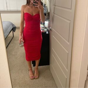 Amanda Uprichard Red Lopez Midi Ruched Dress